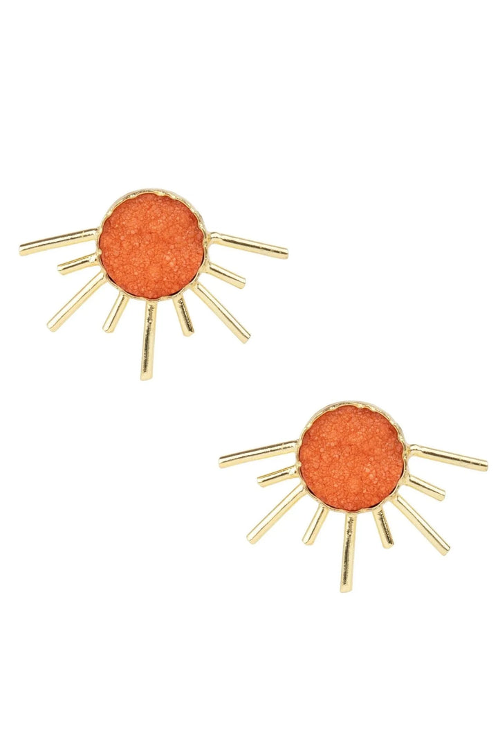 Sunray Druzy Stud Earrings Coral