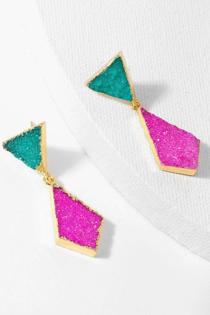 Carnival Multi Druzy Dangle Earrings Deep Pink