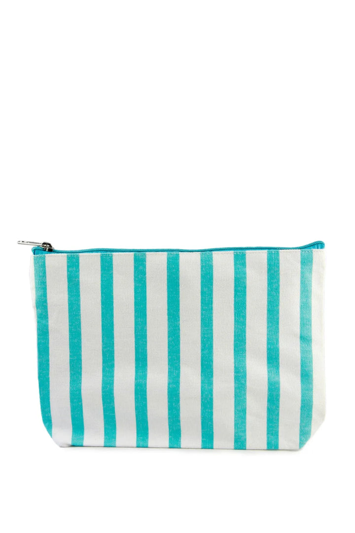 Turquoise Striped Cosmetics Bag Set of 3 Turquoise