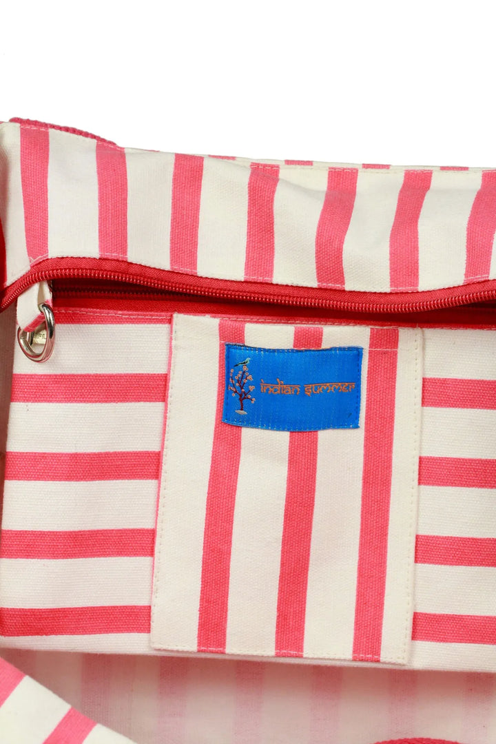 Stylish Pink Striped Weekender Bag Light Coral