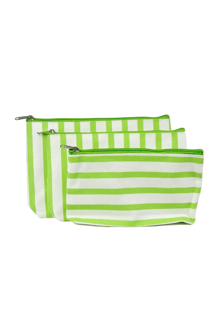 White and Green Striped Cosmetic Bag Lime