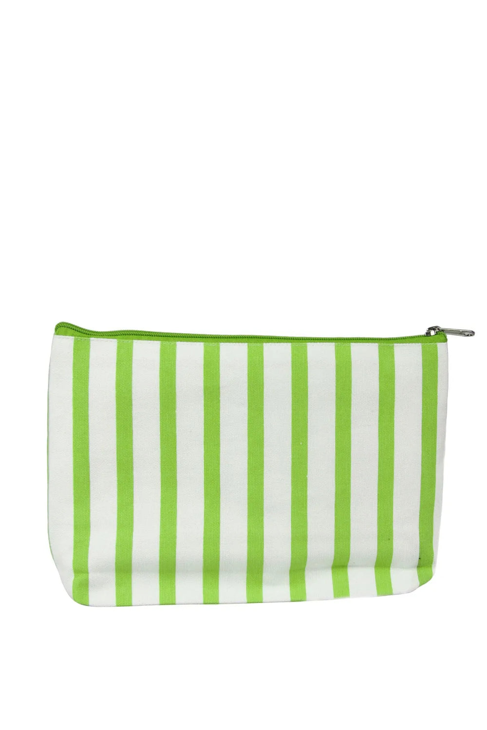 White and Green Striped Cosmetic Bag Lime