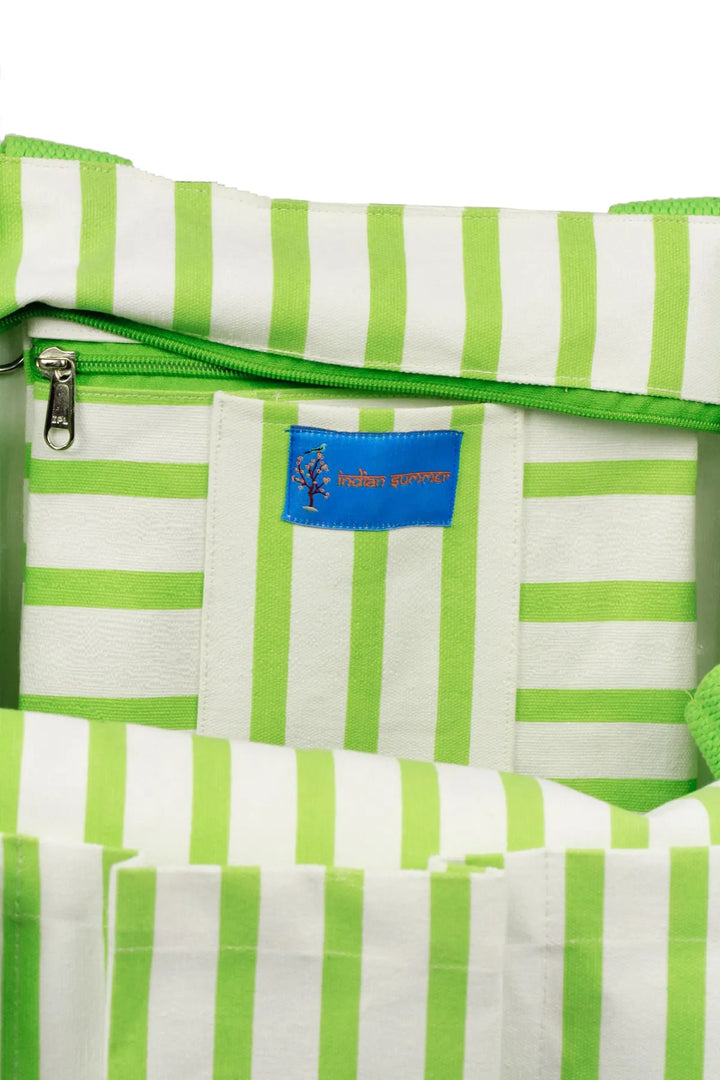 Green And White Striped bag Pale Green