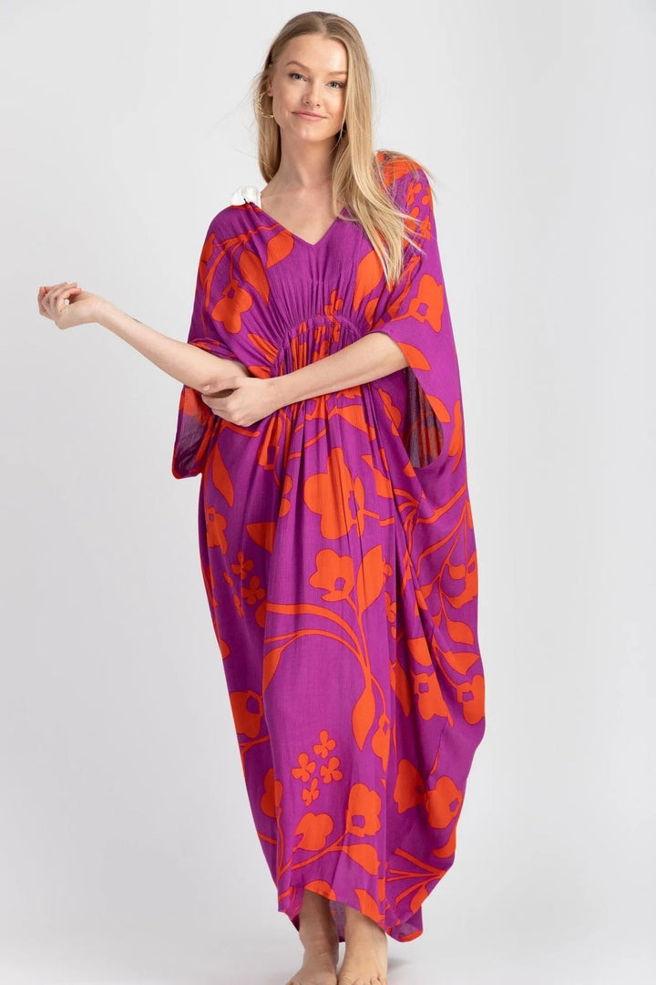 Bold Floral Kaftan Maxi Deep Pink