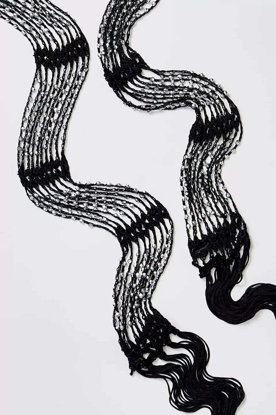 Hand Crochet Beaded Scarf Necklace Black