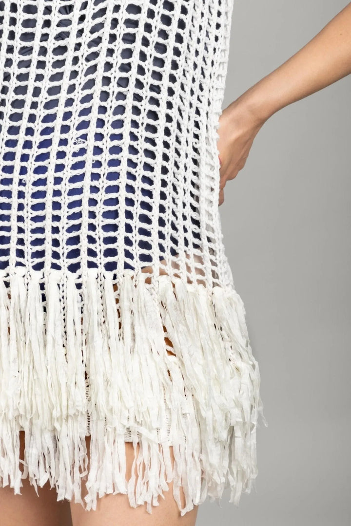 Fringe Crochet Tunic White