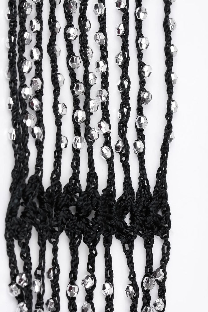 Hand Crochet Beaded Scarf Necklace Black