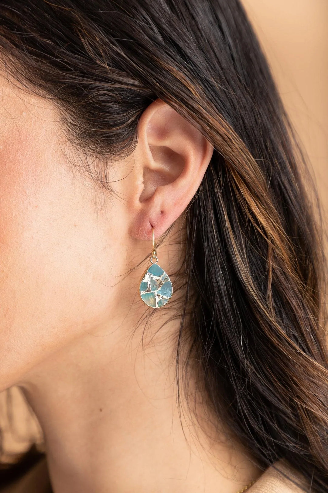 Mojave Pear Shape Gemstone Earrings Teal