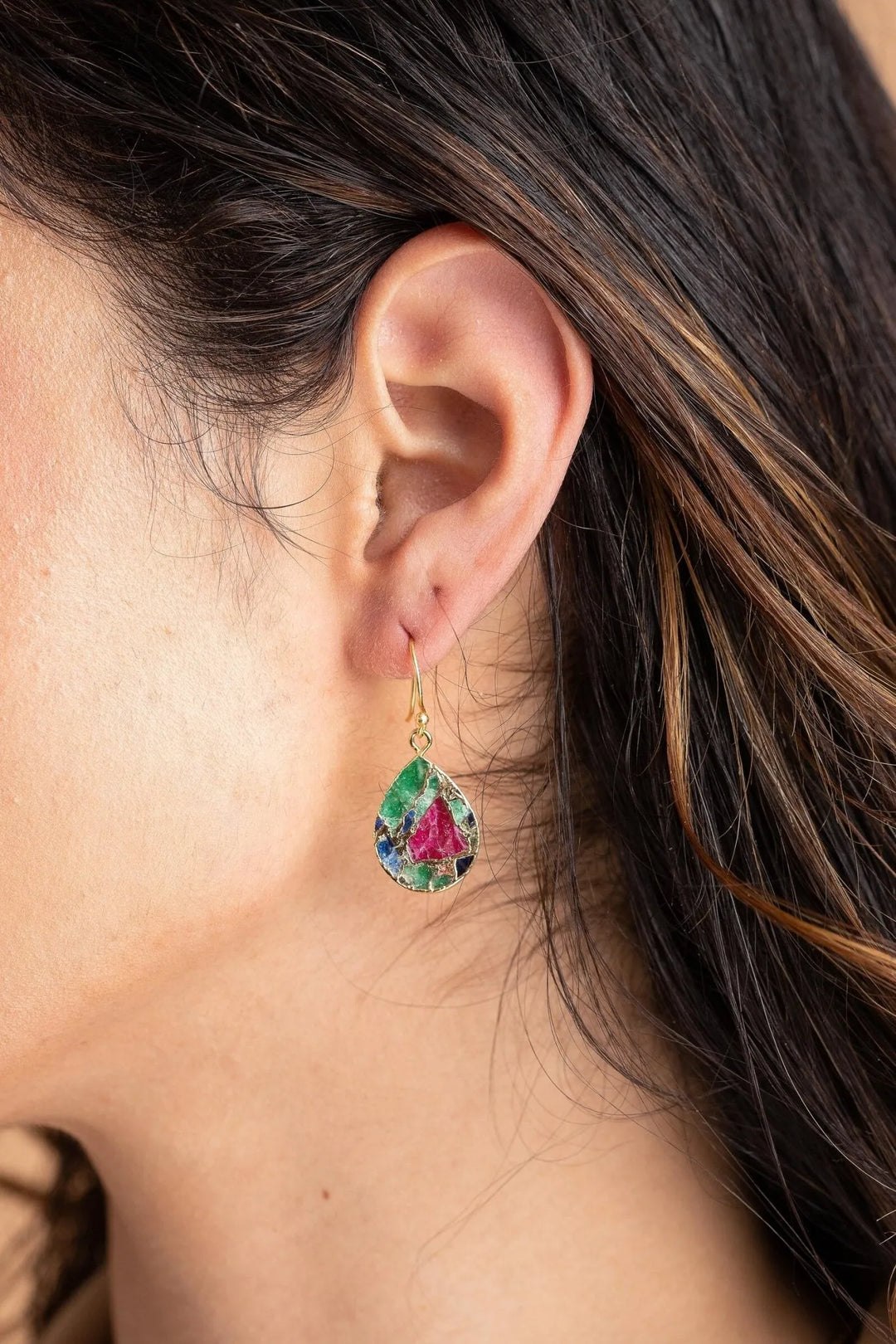 Mojave Pear Shape Gemstone Earrings Forest Green