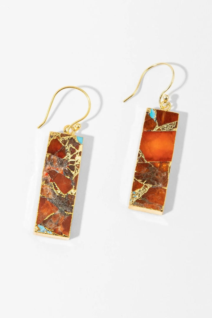 Mojave Rectangle Gemstone Earrings Orange Red