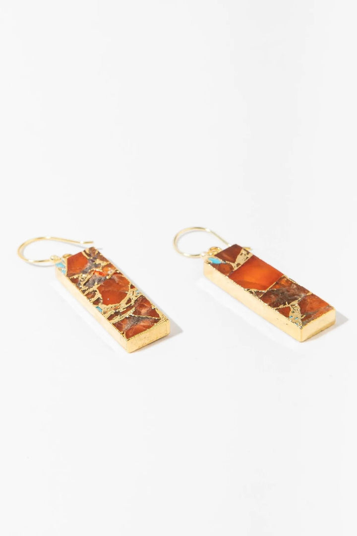 Mojave Rectangle Gemstone Earrings Orange Red