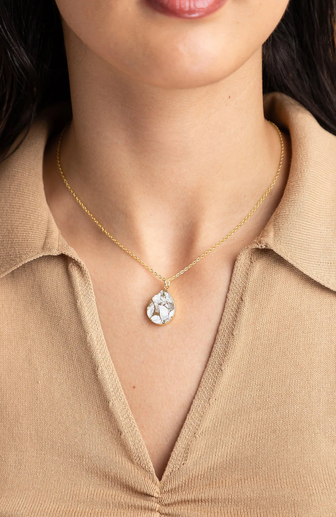 Mojave Pear Shape Mixed Gemstone Pendant Necklace White 