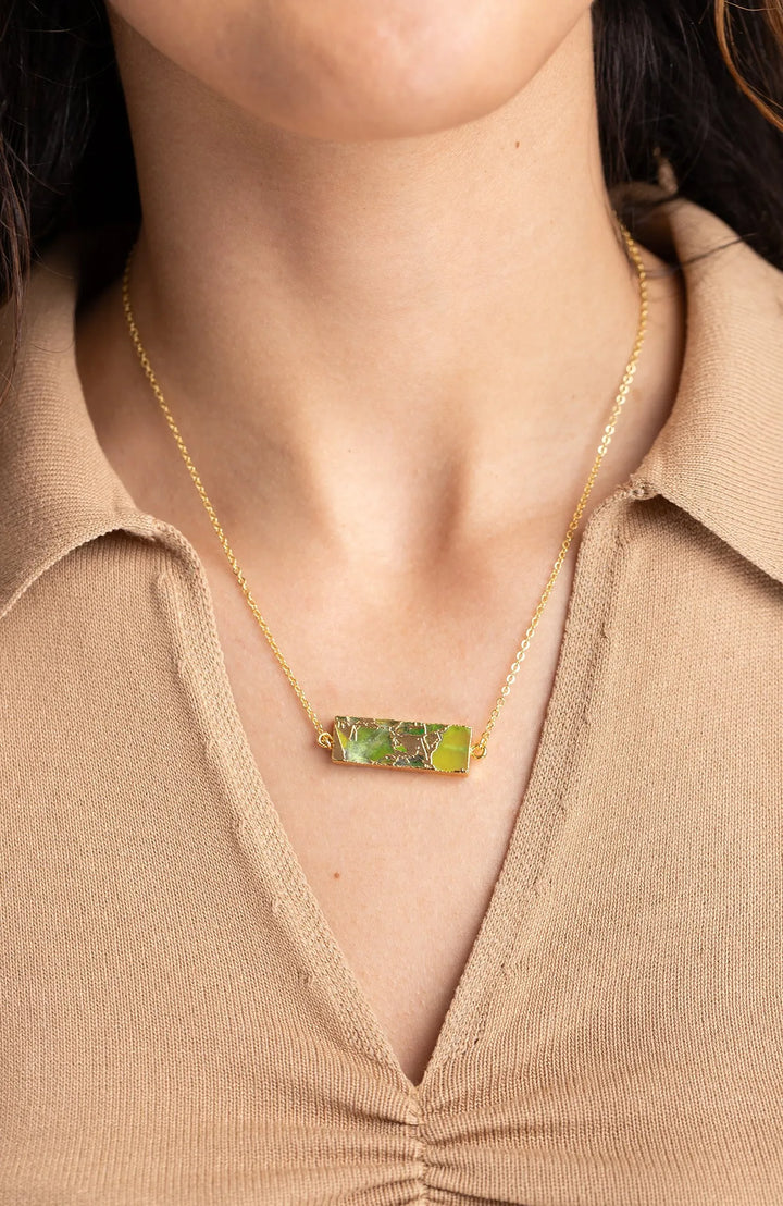 Mojave Rectangle Gemstone Necklace Greenyellow