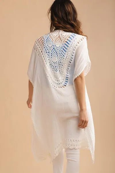 Crochet Detail Kimono - SAACHI - White - Kimonos