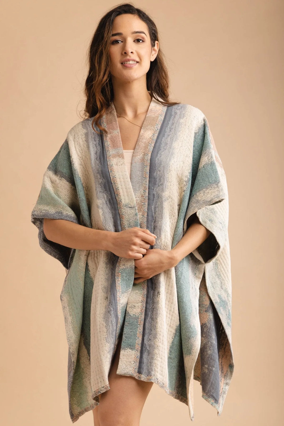 Printed Open Front Cotton Kimono Light Multi