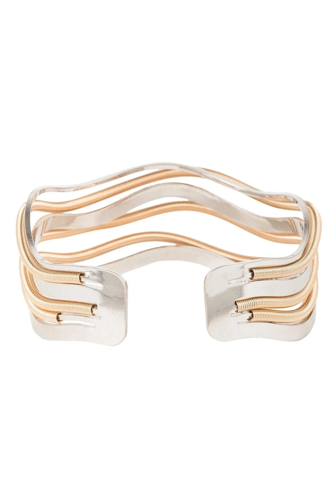 Two Tone Cable Cuff Bracelet Gold