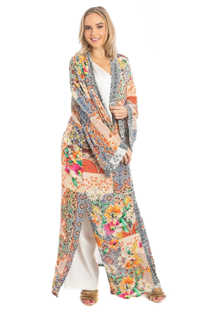 Exotic Mixed Floral Long Kimono Light Multi