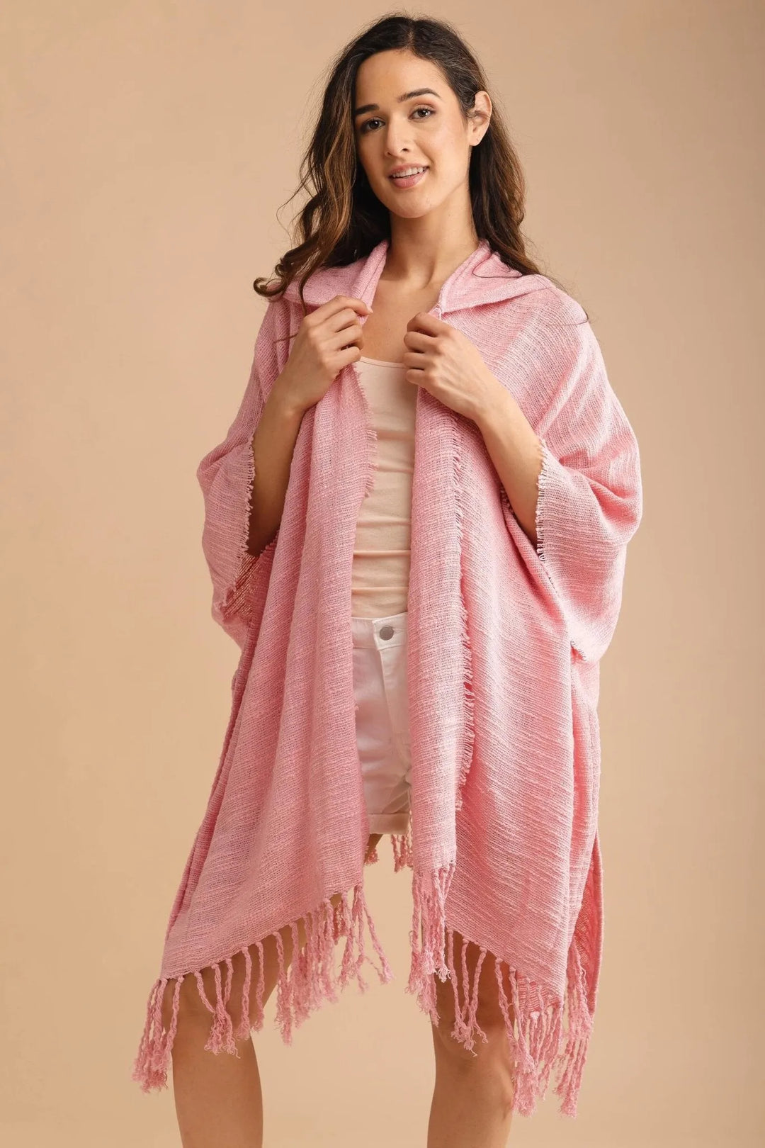 Dawn To Dusk Cotton Hooded Kimono - SAACHI - Light Pink - Kimono