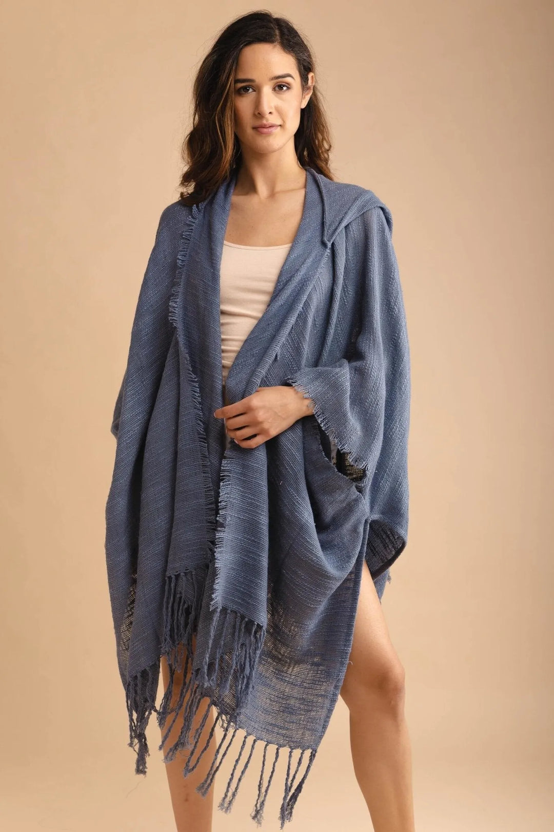 Dawn To Dusk Cotton Hooded Kimono - SAACHI - Royal Blue - Kimono