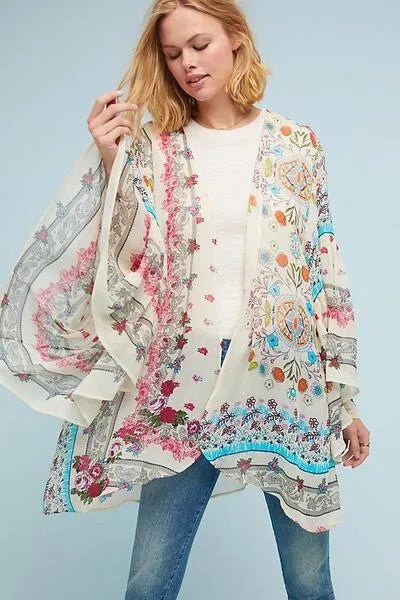 Mystical Garden Ruffle Sleeve Kimono Ivory