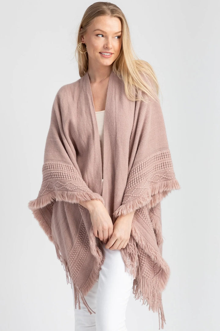 Fringed Trim Kimono Misty Rose