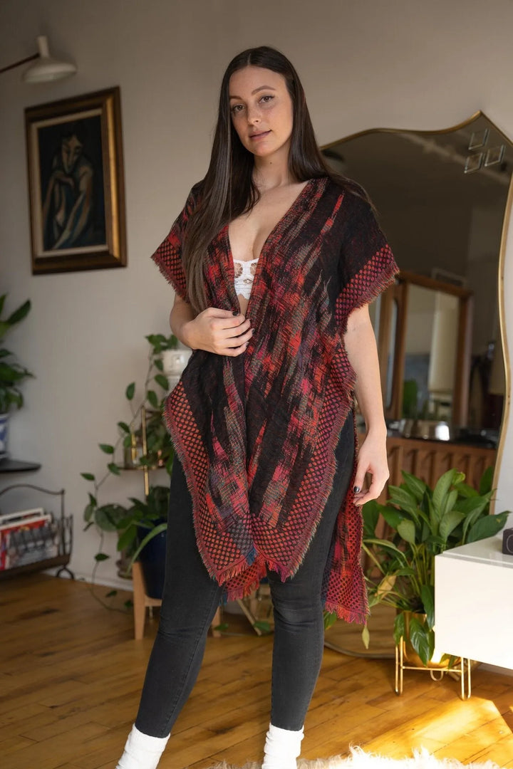 Prismatic Woven Kimono Dark Red