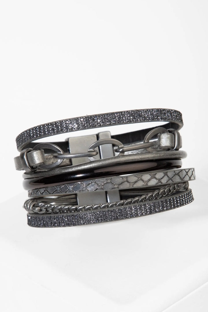 Brink Chain Link Leather Bracelet Dark Gray