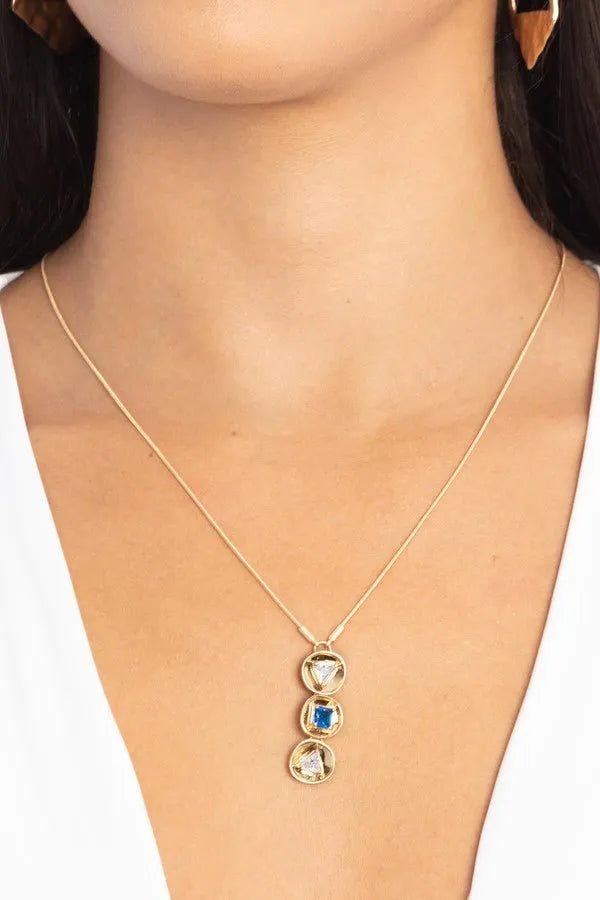 Divine Three Charm Pendant Necklace  Blue