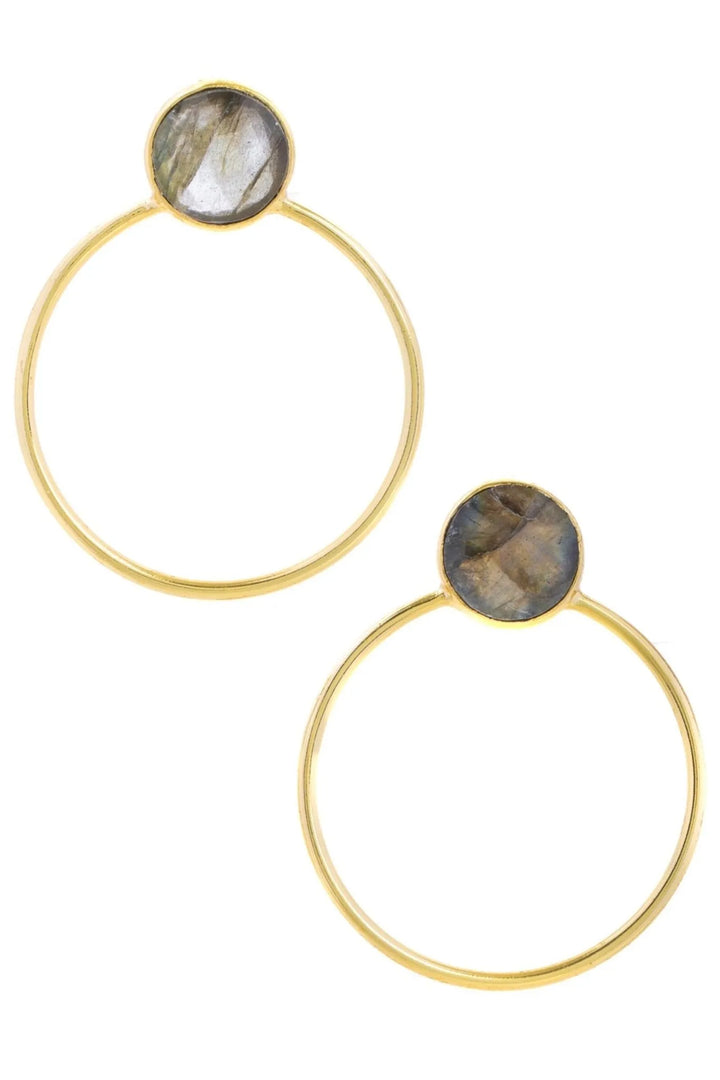 Gemstone Adorned Hoop Earrings Dark Khaki