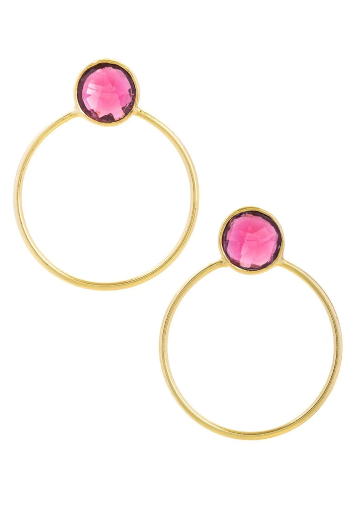 Gemstone Adorned Hoop Earrings Hot Pink