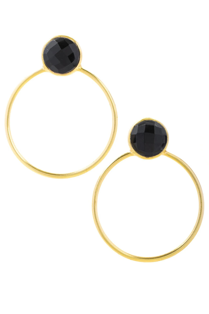 Gemstone Adorned Hoop Earrings Black