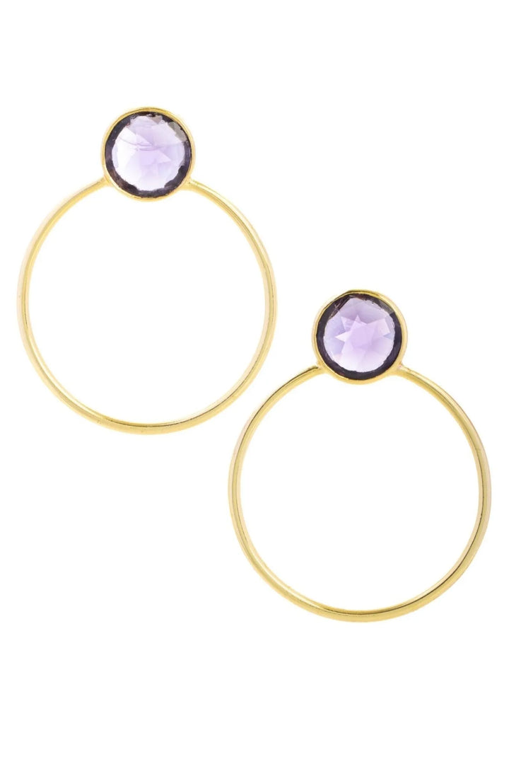 Gemstone Adorned Hoop Earrings Lavender