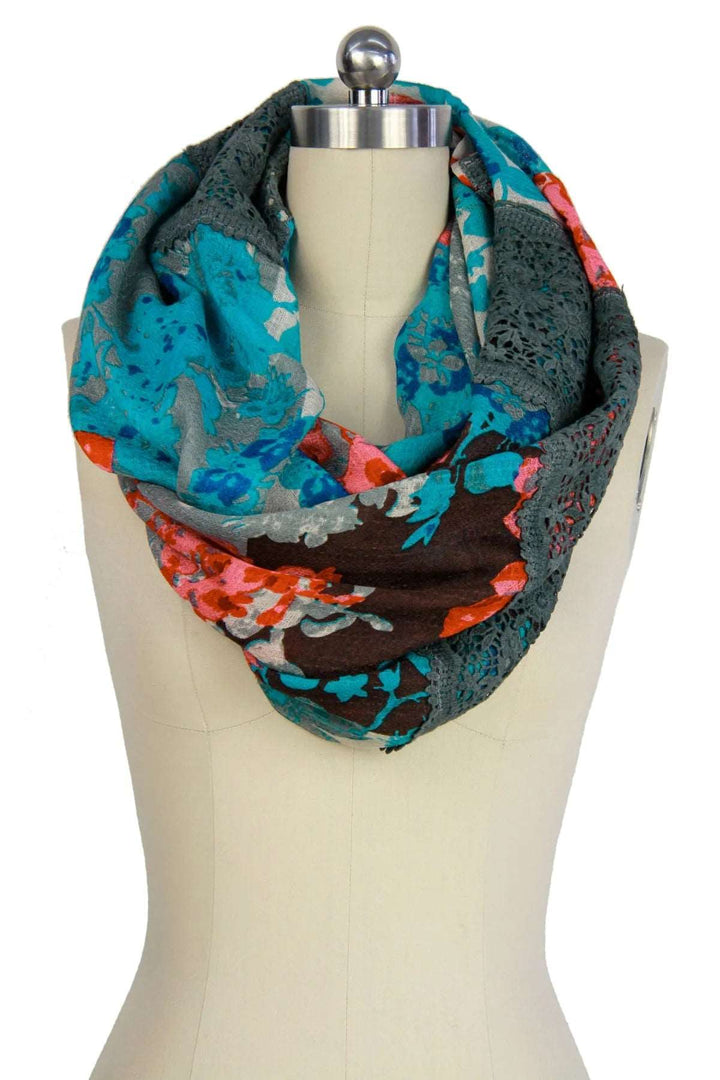 Blue Floral Lace Loop Scarf Light Sky Blue