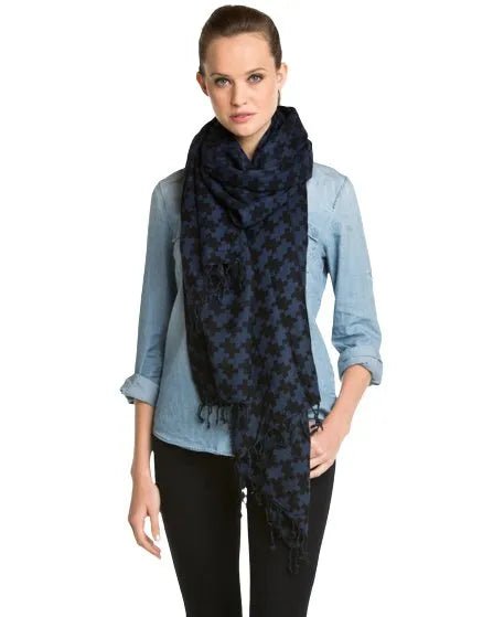 Houndstooth Print Scarf Corn Flower Blue