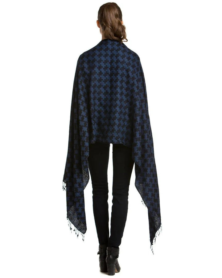 Houndstooth Print Scarf Corn Flower Blue