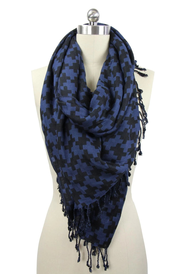 Houndstooth Print Scarf Corn Flower Blue