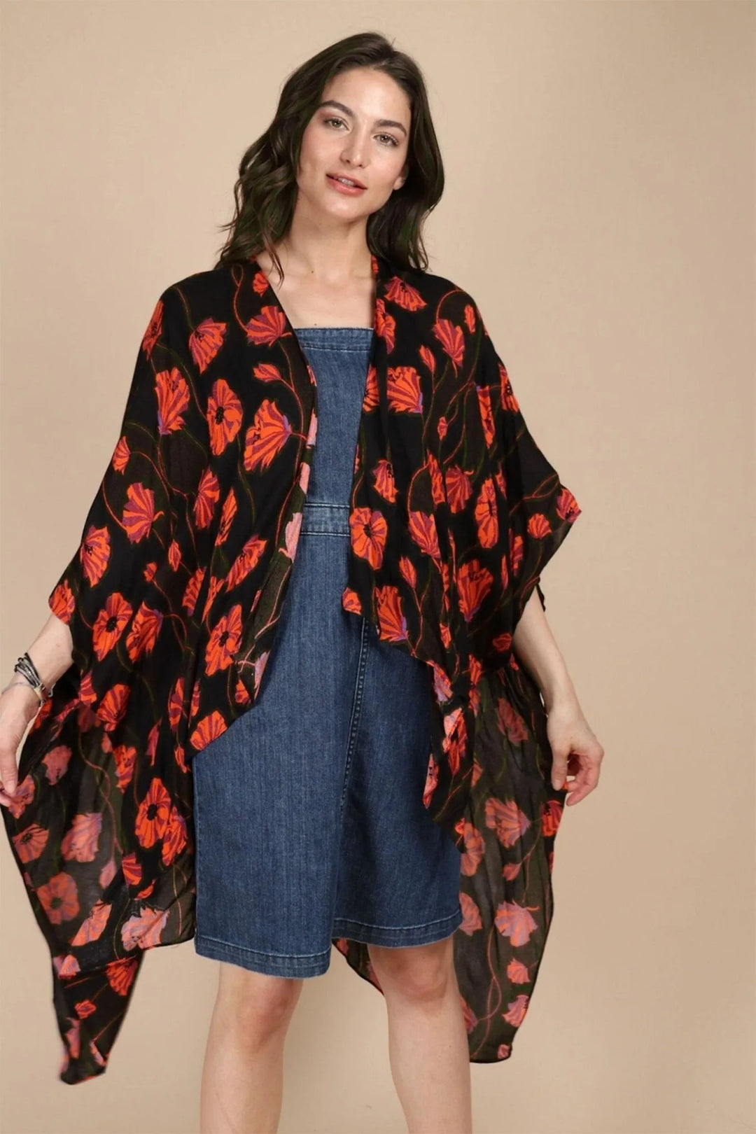 Poppy Field Casual Kimono Black