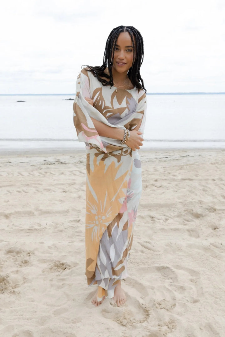 Multicolor Floral Kaftan Maxi Light Gray