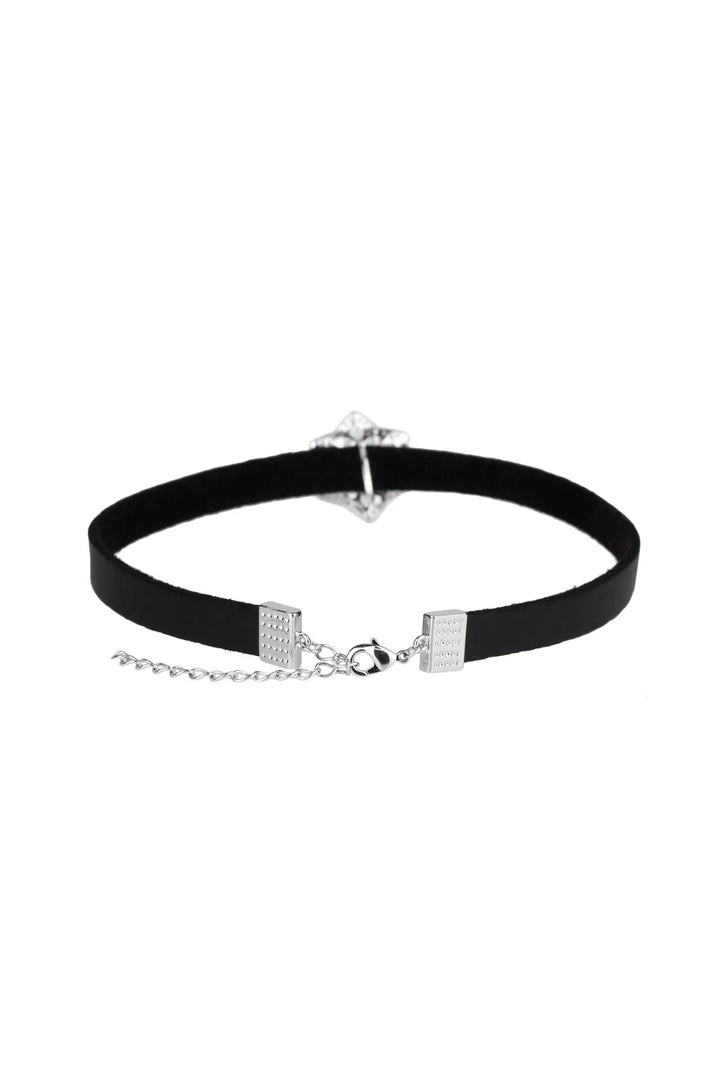 Crystal Flower Leather Choker Black