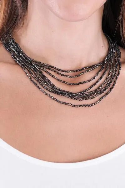 Multi Strand Crystal Necklace Black