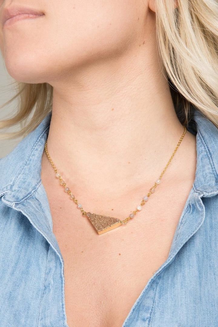 Triangle Pendant Druzy Necklace Dark Salmon