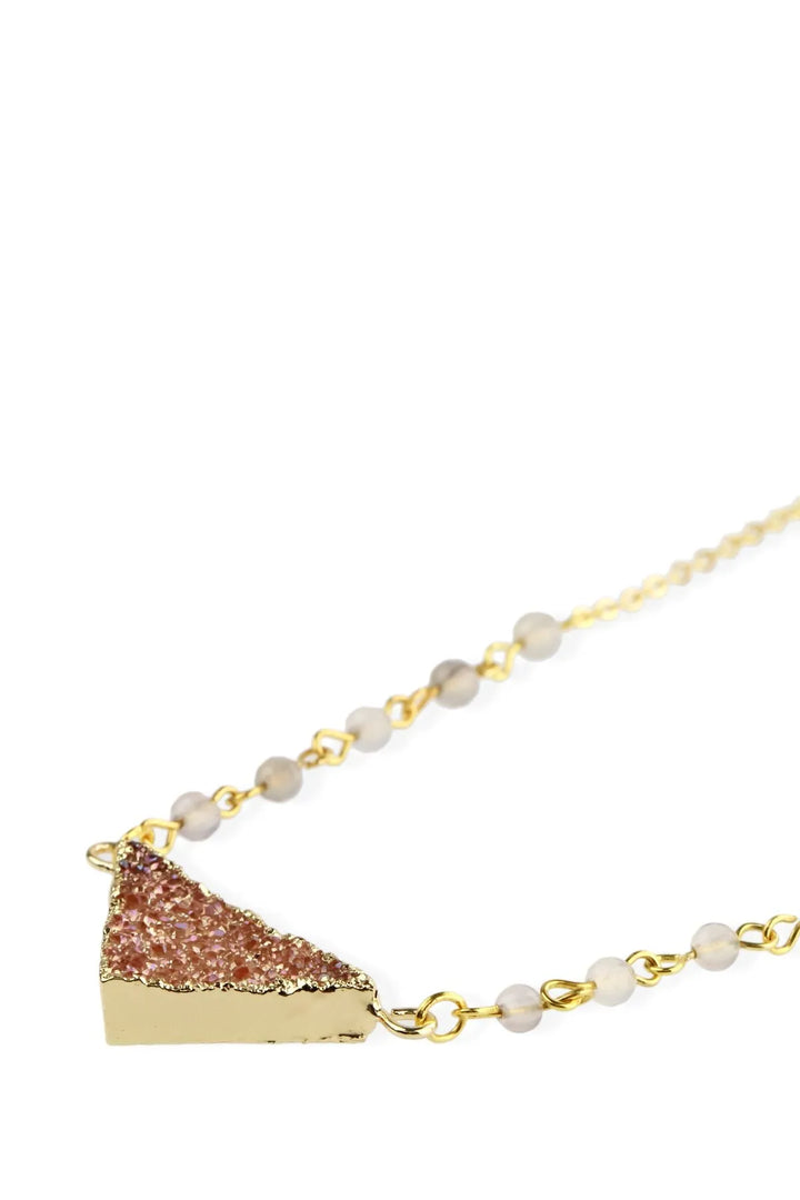 Triangle Pendant Druzy Necklace Dark Salmon