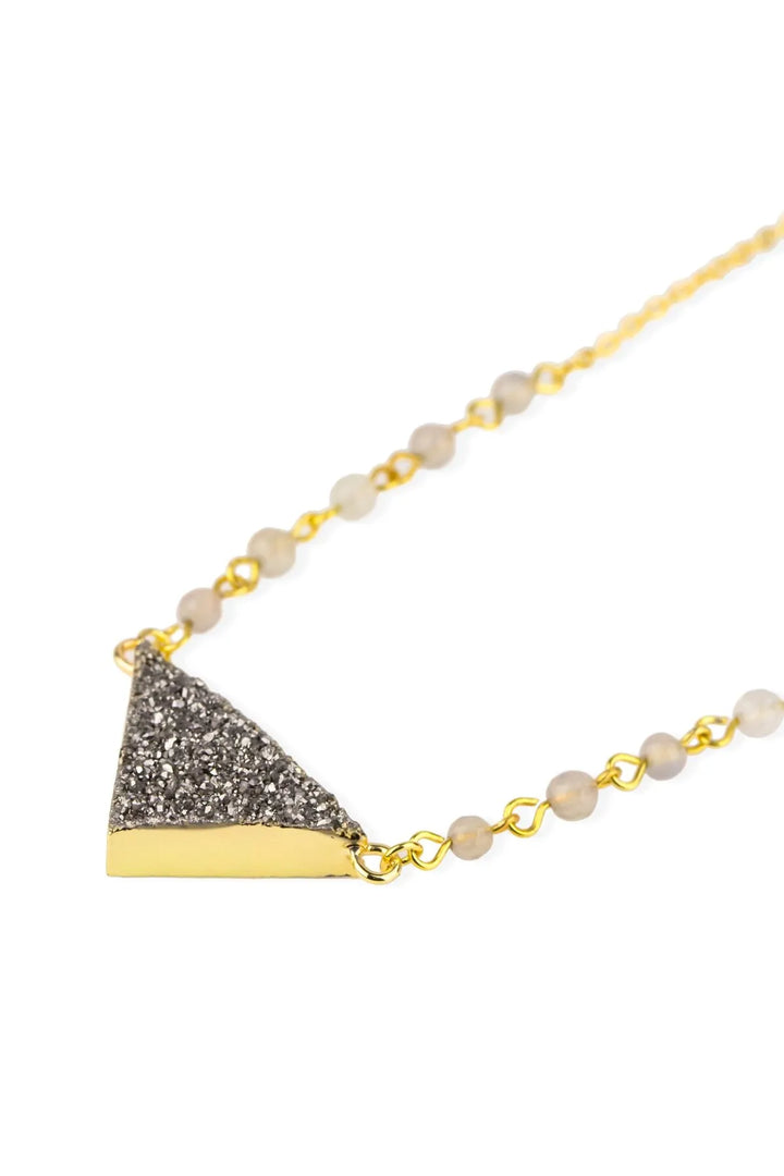 Triangle Pendant Druzy Necklace Black