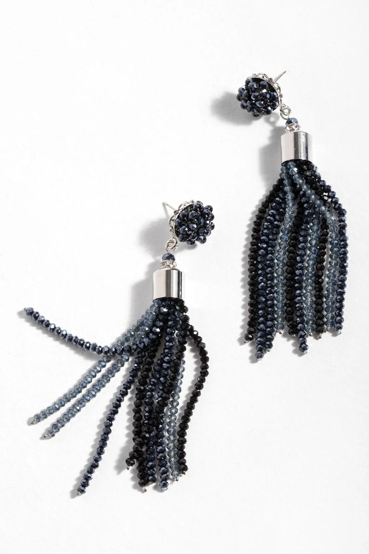 Multi Colored Crystal Tassel Earring Navy