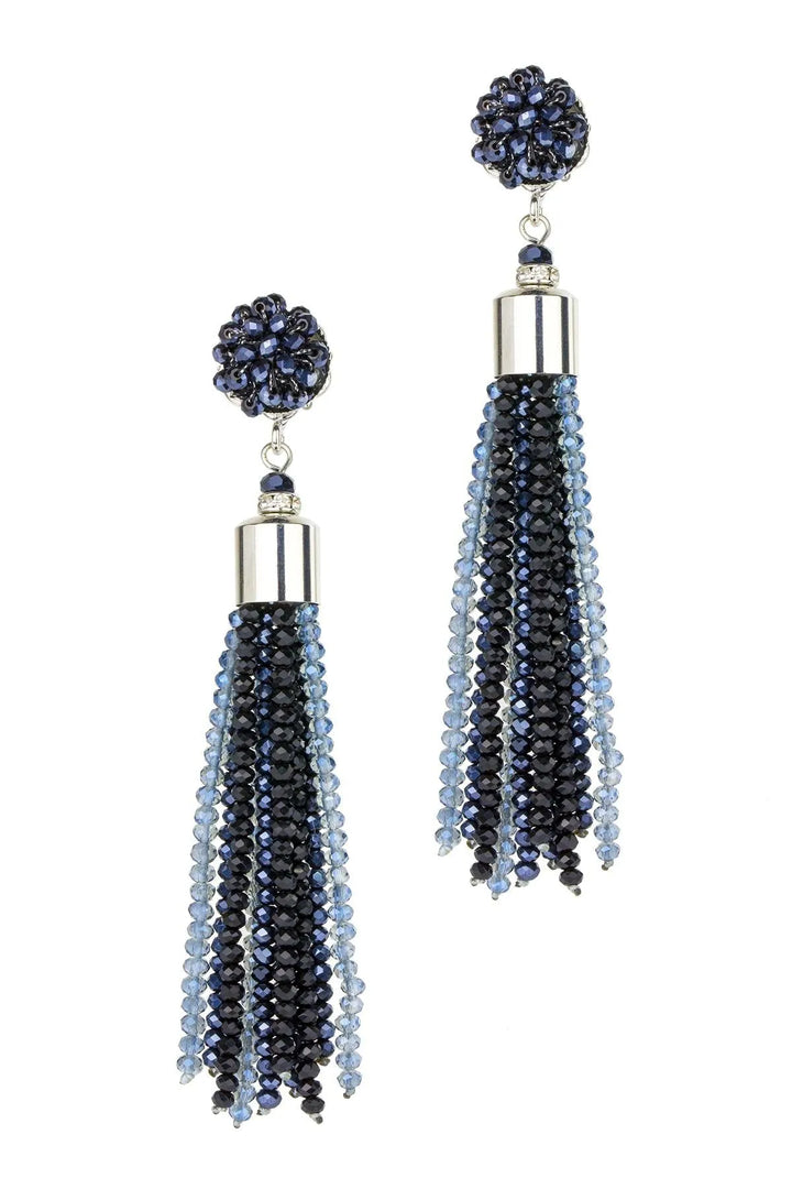 Multi Colored Crystal Tassel Earring Navy