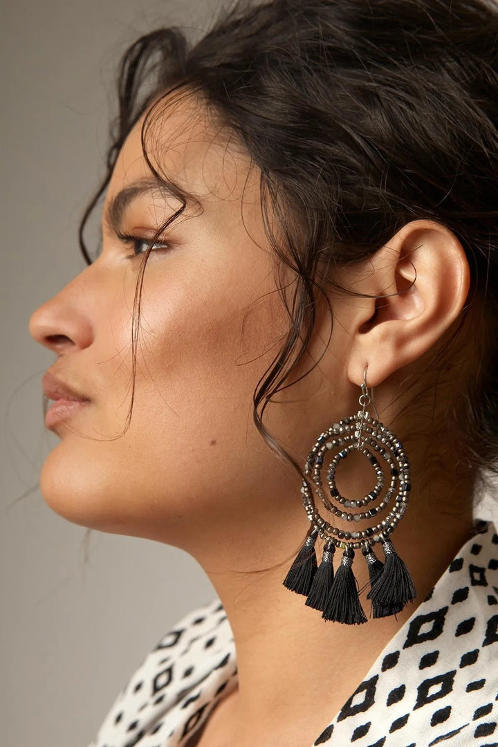 Varkala Beaded Hoop Earring Black