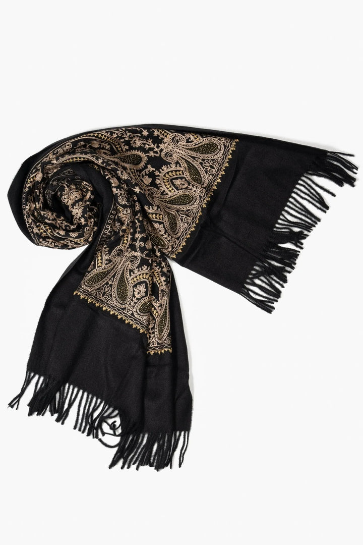 Nora Embroidered Reversible Scarf Black