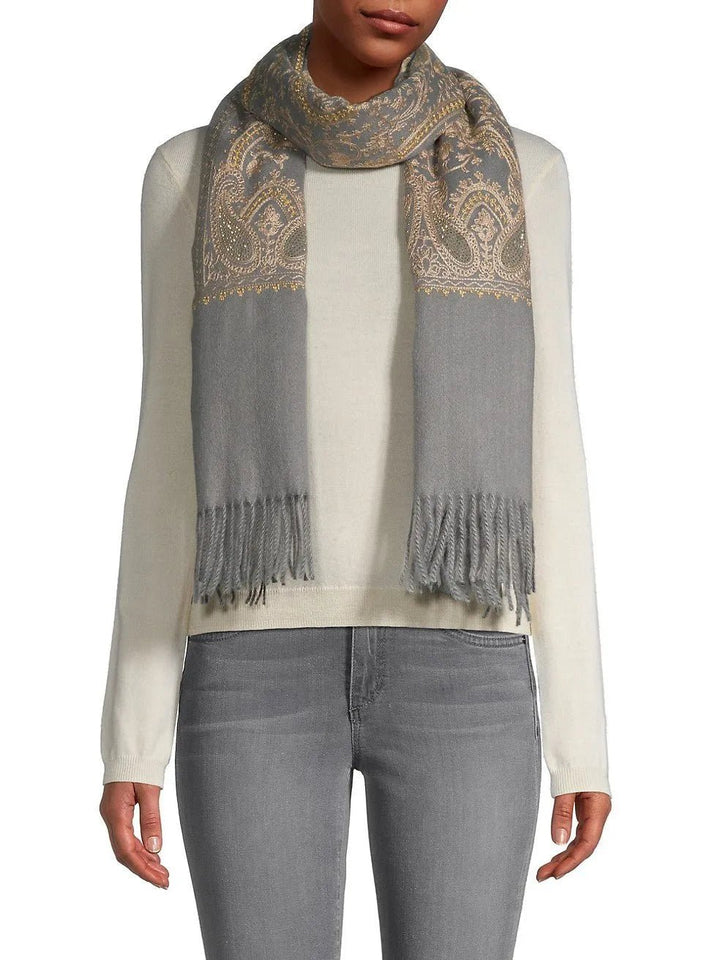 Nora Embroidered Reversible Scarf Grey