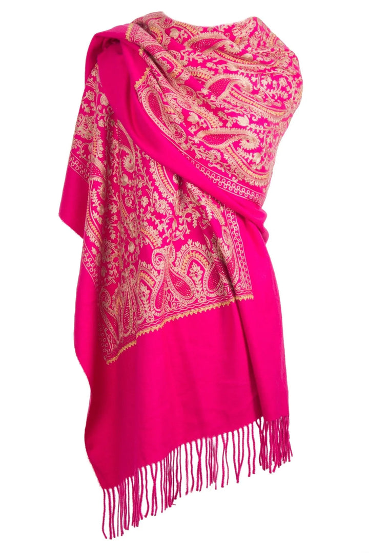 Nora Embroidered Reversible Scarf Deep Pink