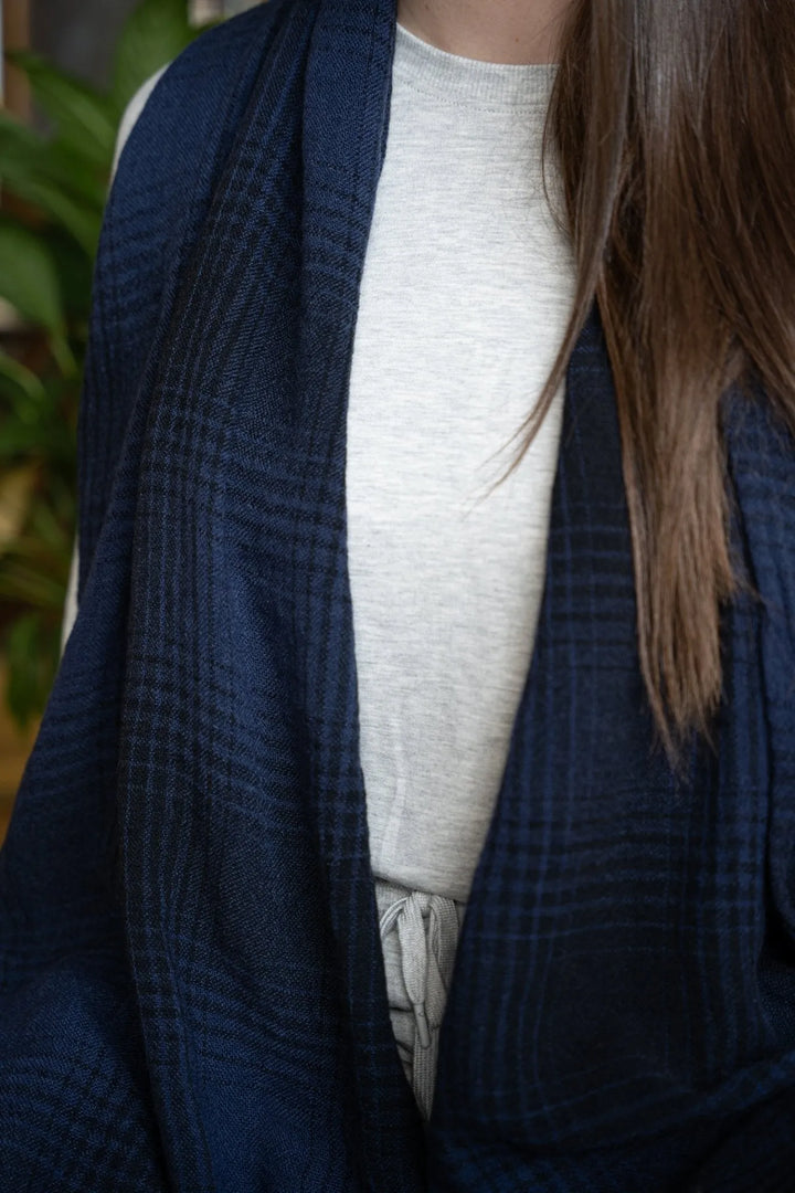 Faded Two Toned Plaid Scarf Navy